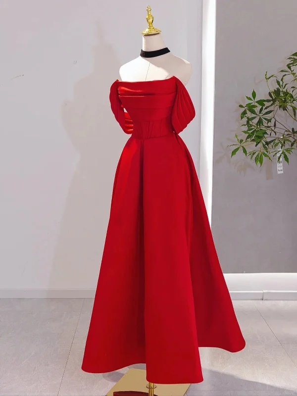 Red Satin Red Satin A-line Scoop Long Party Dress, Red Satin Prom Dress Tunics stripes playful Red Satin Red Satin A-line Scoop Long Party Dress, Red Satin Prom Dress Tunics stripes playful