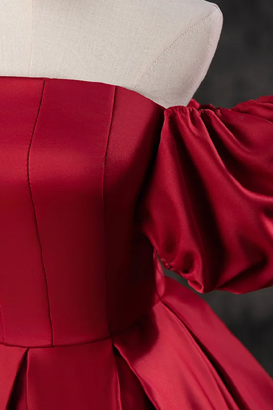 Burgundy Satin Long A-Line Prom Dress, Off the Shoulder Evening Party Dress Tunics Solid Classic Burgundy Satin Long A-Line Prom Dress, Off the Shoulder Evening Party Dress Tunics Solid Classic
