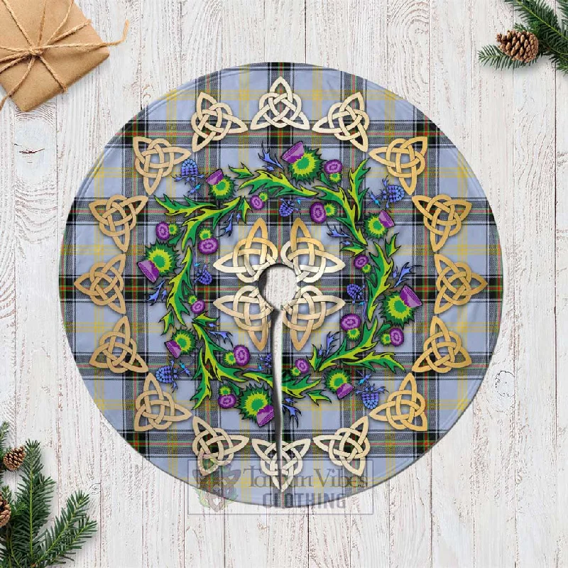 Bell Tartan Christmas Tree Skirt with Thistle Celtic Knot Style lightweight skirt design Bell Tartan Christmas Tree Skirt with Thistle Celtic Knot Style lightweight skirt design