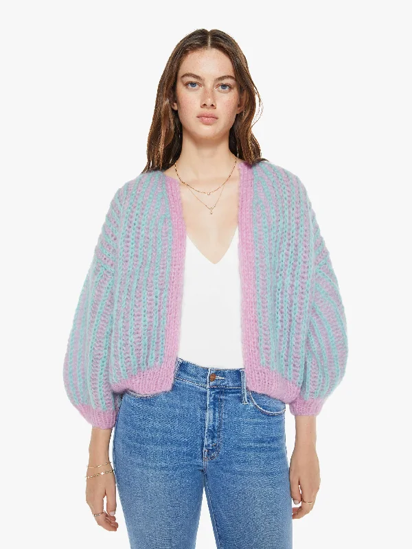 Maiami Mohair Brioche Bomber Cardigan - Rose-Mint Hooded Caped Shawl Collar