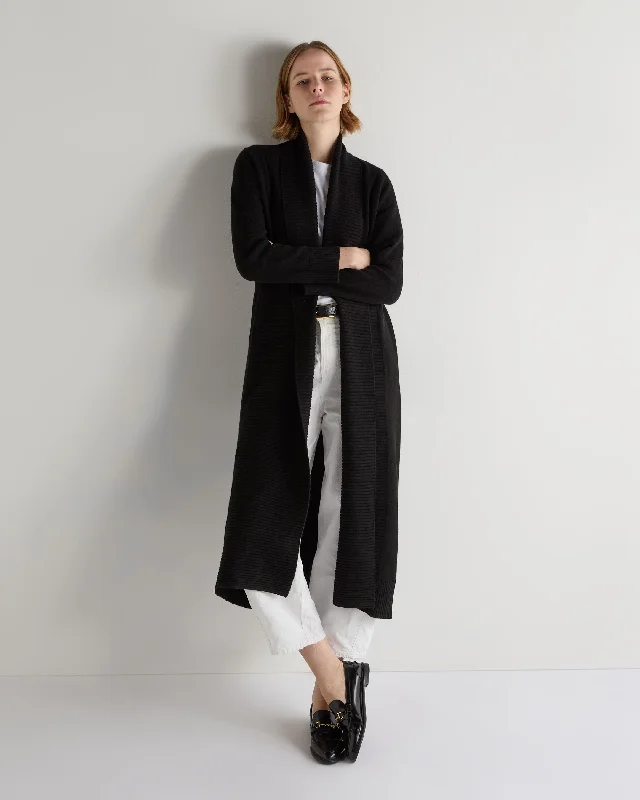 Women's Longline Cashmere Cardigan Black Elegant Classic Vintage