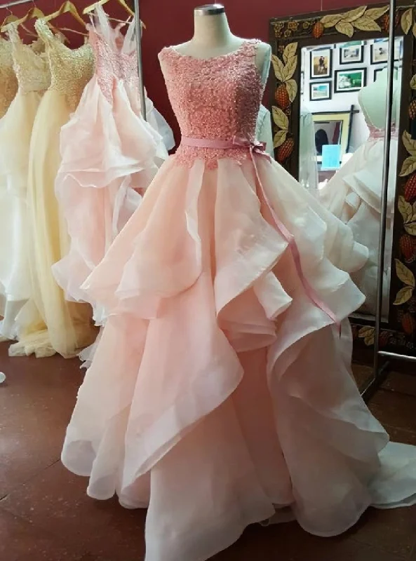Scoop Neckline Pink Organza Prom Dresses Long with Bow Belt Party Dresses Tunics Timeless classic Scoop Neckline Pink Organza Prom Dresses Long with Bow Belt Party Dresses Tunics Timeless classic