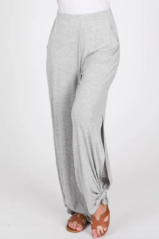 Split Side Tied Hem Pants Slim Fit Casual Pants