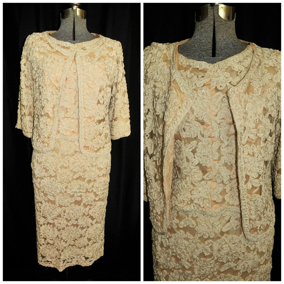 Vintage Ivory Gold Ribbon Lace Dress Jacket Wedding Mother of the Bride Dresse Formal Party A-Line Jacket Boat Neck Shawl Collar Vintage Ivory Gold Ribbon Lace Dress Jacket Wedding Mother of the Bride Dresse Formal Party A-Line Jacket Boat Neck Shawl Collar