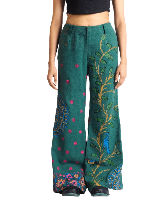 "PEACOCK GARDEN" BLOCKPRINT KHADDAR PANTS Stretch Fit Pants
