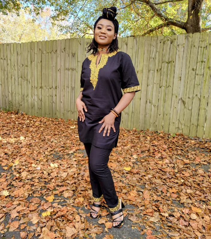 Bintu Black and Gold Embroidered Top and pants - DP4084 High-Waist Jeans