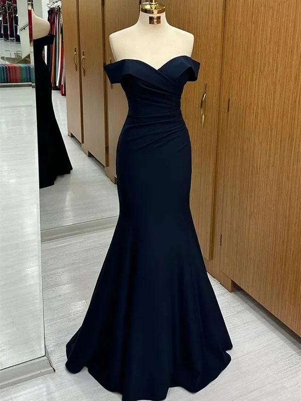 Navy Blue Mermaid Spandex Off Shoulder Party Dress, Navy Blue Prom Dress Boatneck Modish Everyday Navy Blue Mermaid Spandex Off Shoulder Party Dress, Navy Blue Prom Dress Boatneck Modish Everyday
