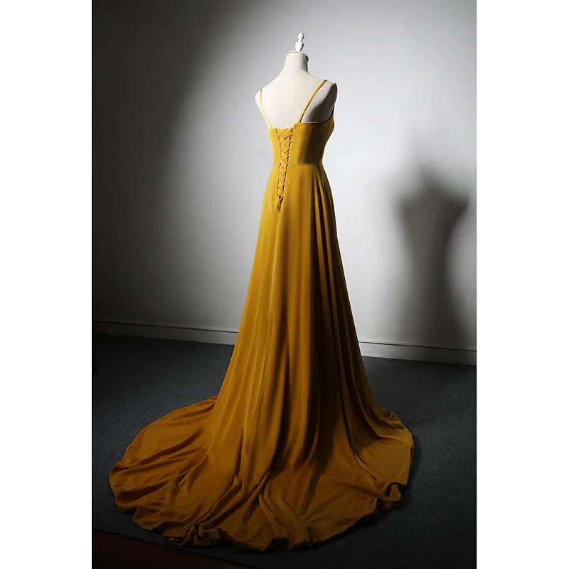 Goleden V-neckline Straps Long Party Dress with Leg Slit, Long Gold Evening Dress Prom Dress Tunics Wedding white Goleden V-neckline Straps Long Party Dress with Leg Slit, Long Gold Evening Dress Prom Dress Tunics Wedding white