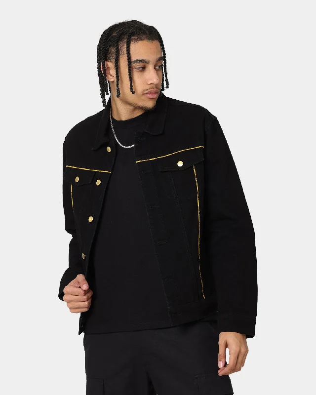Last Kings Piping Denim Jacket Black Denim Bomber Jacket Anorak Windbreaker