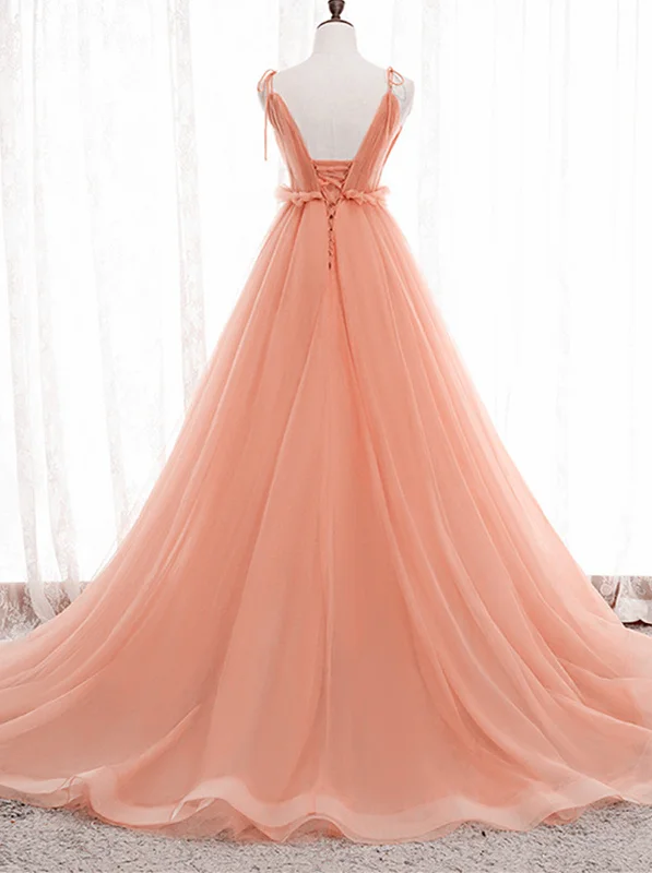 A-line Tulle Straps Low Back Long Wedding Party Dress, Pink Tulle Long Prom Dress Tunics Travel practical A-line Tulle Straps Low Back Long Wedding Party Dress, Pink Tulle Long Prom Dress Tunics Travel practical
