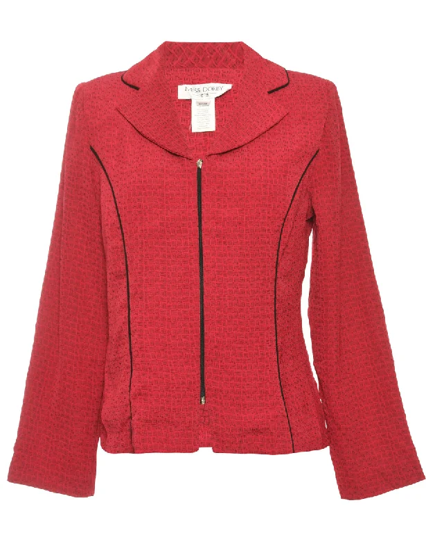 Zip-Front Fitted Maroon Jacket - L Denim Jacket Leather Jacket Suede Jacket
