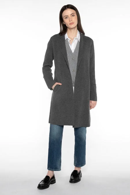 Kinross Cashmere Doubleknit Notch Collar Cardigan Cashmere Blend Cotton Blend Poly Blend