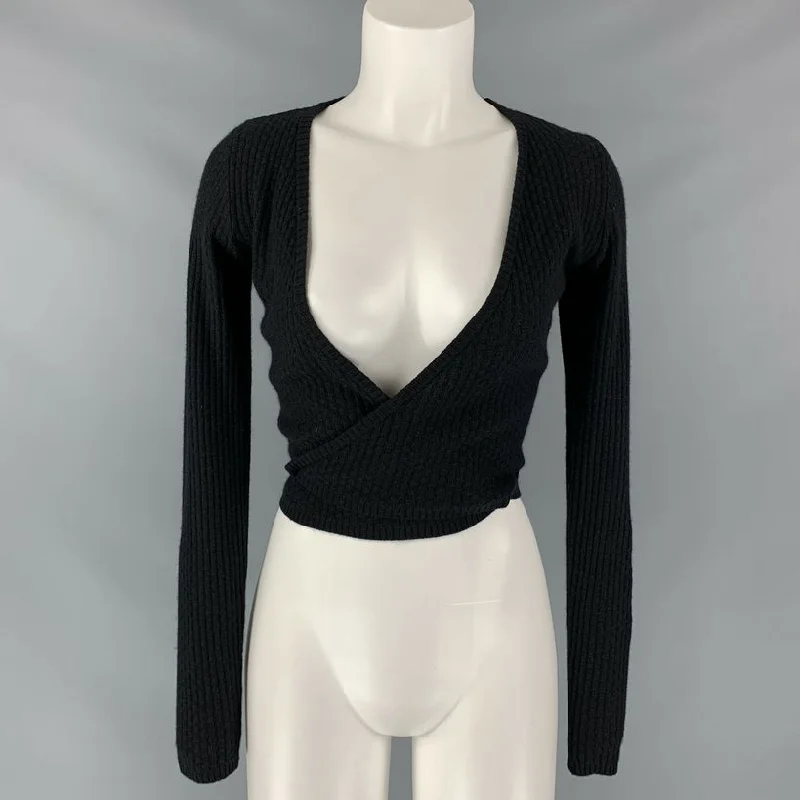 AUTUMN CASHMERE Size S Black Silk / Cashmere Cardigan Cashmere Blend Cotton Blend Poly Blend AUTUMN CASHMERE Size S Black Silk / Cashmere Cardigan Cashmere Blend Cotton Blend Poly Blend