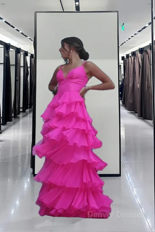 Ball Gown Hot Pink Straps Evening Party Dress Prom Dress Tunics Chic elegant