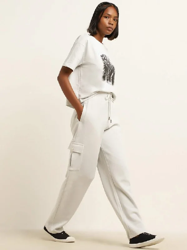 Studiofit Grey Waffle-Textured High Rise Track Pants Classic Cropped Pants
