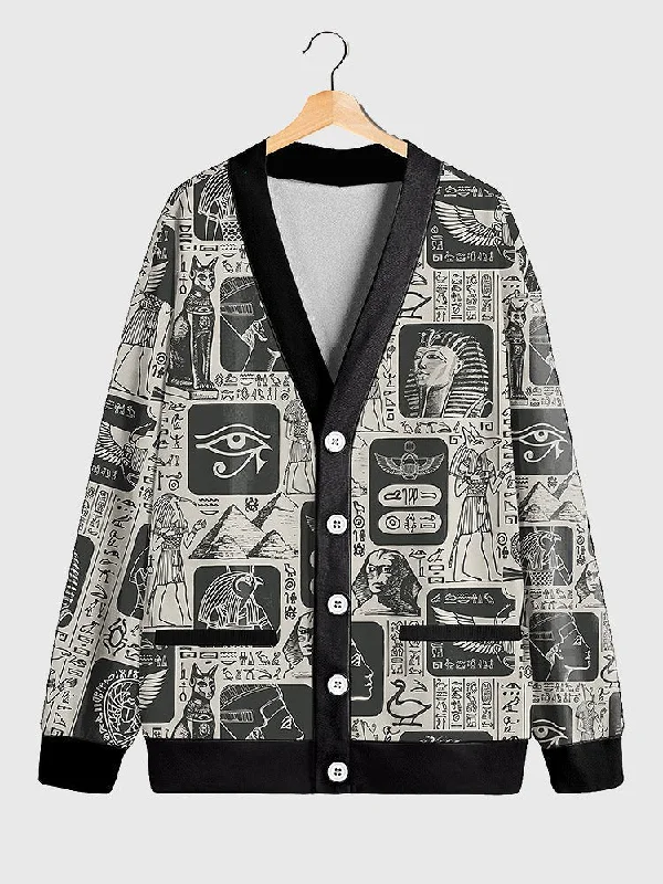 Womens Egyptian Hieroglyphics Cardigan Machine Wash Dry Clean Hand Wash