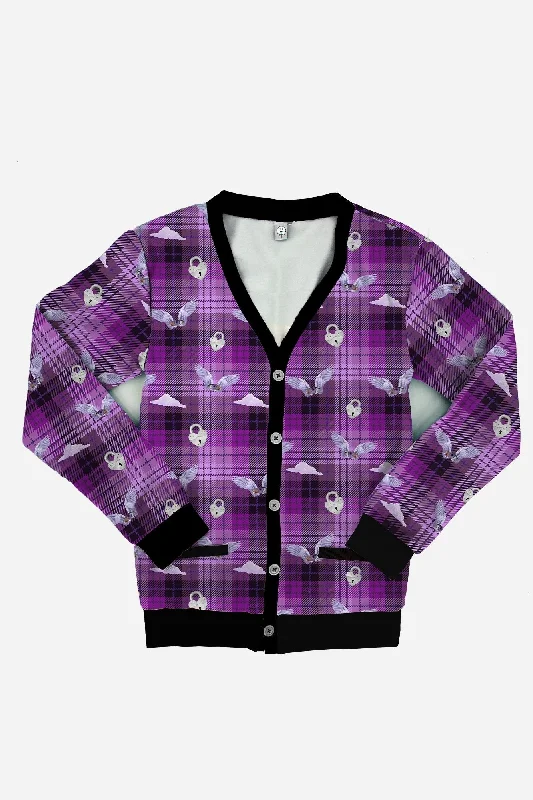 Purple Plaid Weirdcore Cardigan Ribbed Striped Patterned