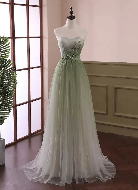 Gradient Light Green Beaded Tulle A-line Party Dress Long Junior Prom Dress prom dresses shops Tunics Stylish elegant Gradient Light Green Beaded Tulle A-line Party Dress Long Junior Prom Dress prom dresses shops Tunics Stylish elegant