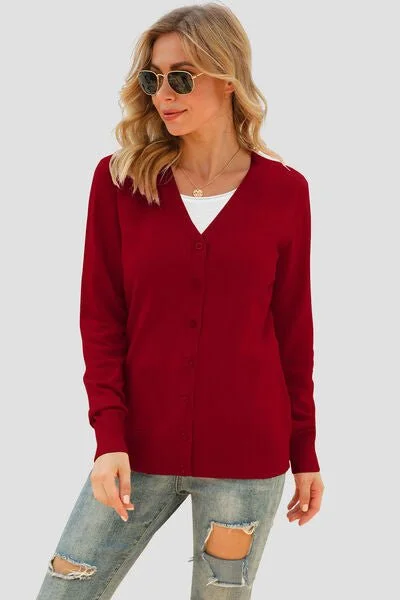 Button Up V-Neck Long Sleeve Cardigan Mesh Fabric Canvas Fabric Denim Fabric