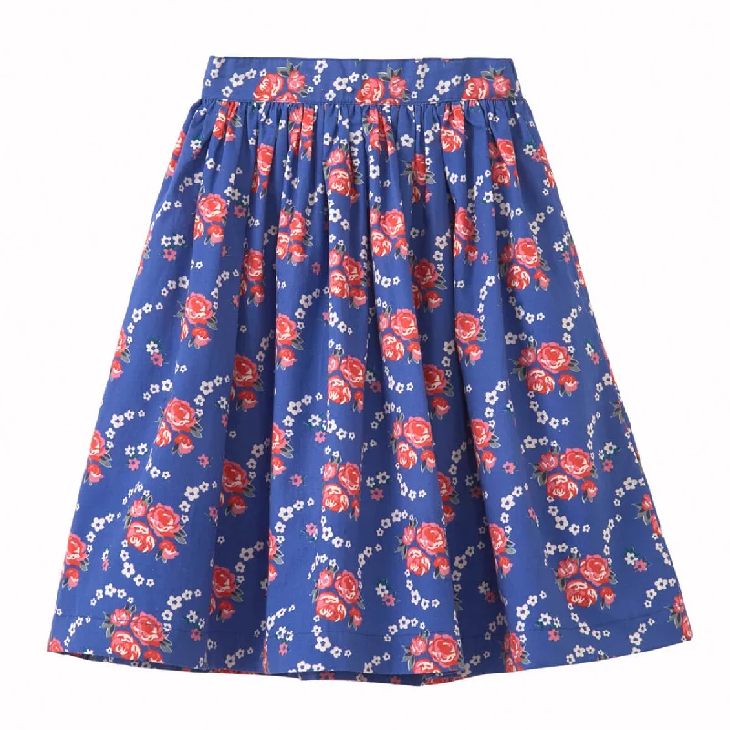 Cumin Skirt in Rose Posy Print Blue by Caramel chiffon skirt flowing