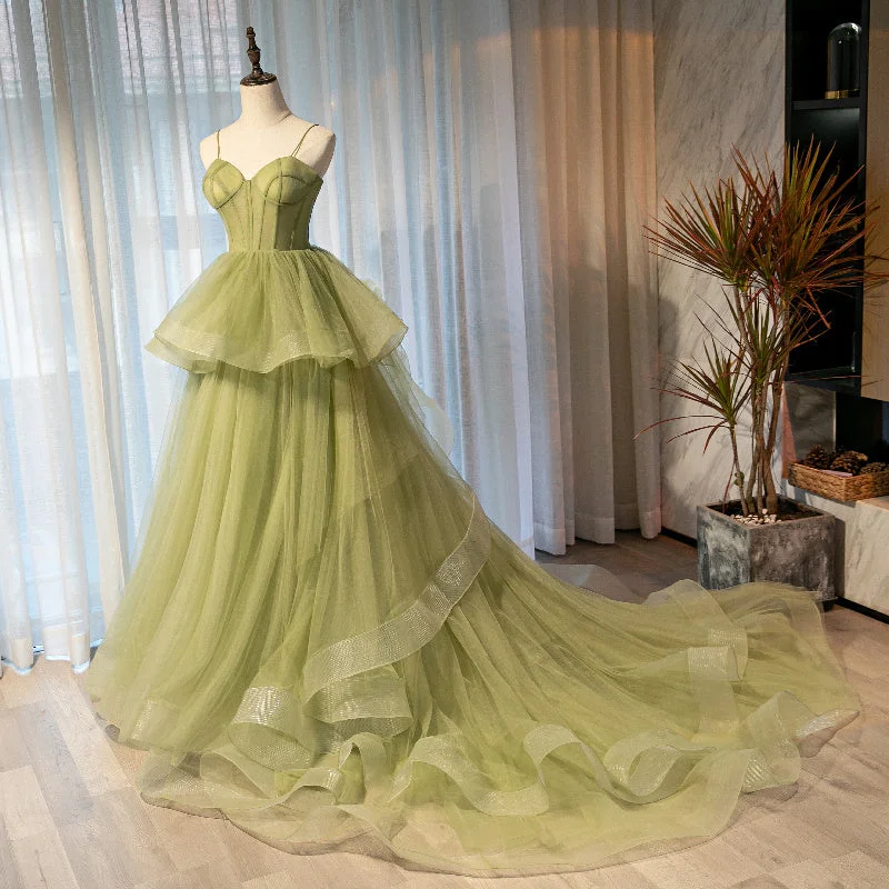 Light Green Tulle Layers Ball Gown Wedding Party Dress, Long Evening Dress Prom Dress Tunics Sophisticated sleek Light Green Tulle Layers Ball Gown Wedding Party Dress, Long Evening Dress Prom Dress Tunics Sophisticated sleek