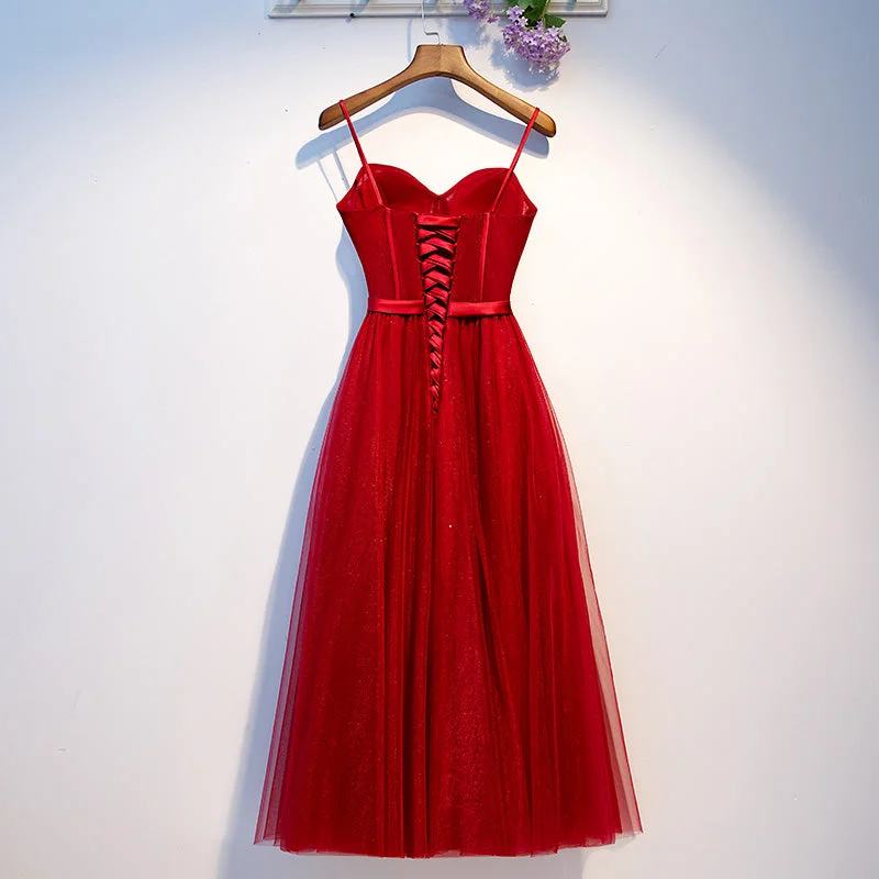 Dark Red Tulle Sweetheart Straps Wedding Party Dress, Red Homecoming Dress Prom Dress Tunics Winter warm Dark Red Tulle Sweetheart Straps Wedding Party Dress, Red Homecoming Dress Prom Dress Tunics Winter warm