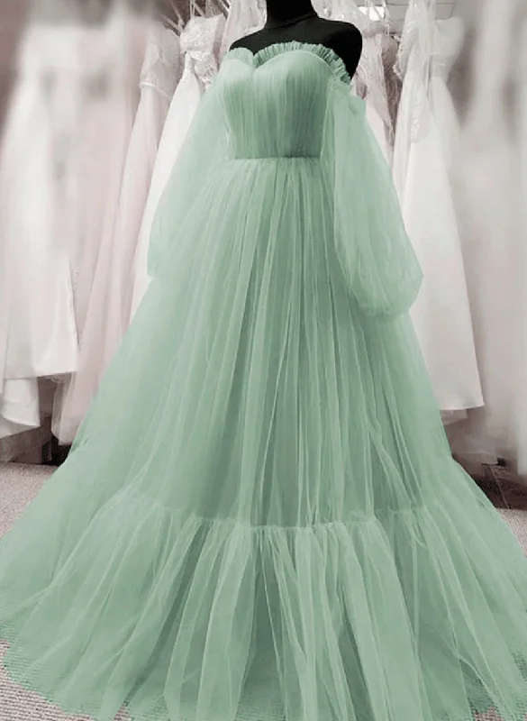 Light Green Puffy Sleeves Tulle Long Party Dress Green Evening Dress prom dresses shops Off-the-shoulder Bohemian Festive Light Green Puffy Sleeves Tulle Long Party Dress Green Evening Dress prom dresses shops Off-the-shoulder Bohemian Festive