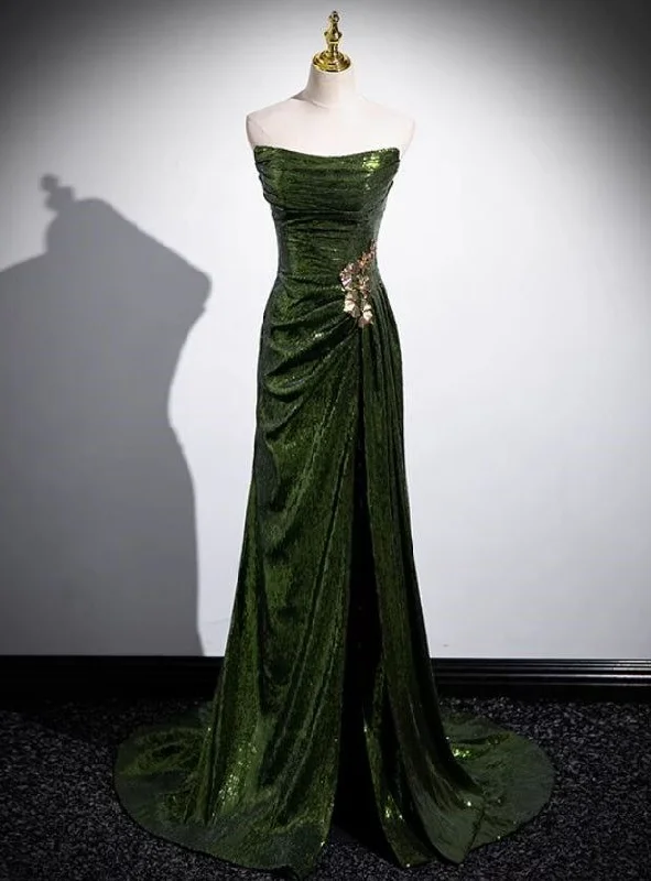 Green Sequins Mermaid Long Prom Dress with Leg Slit, Green Sequins Party Dress empire Waist empire Green Sequins Mermaid Long Prom Dress with Leg Slit, Green Sequins Party Dress empire Waist empire