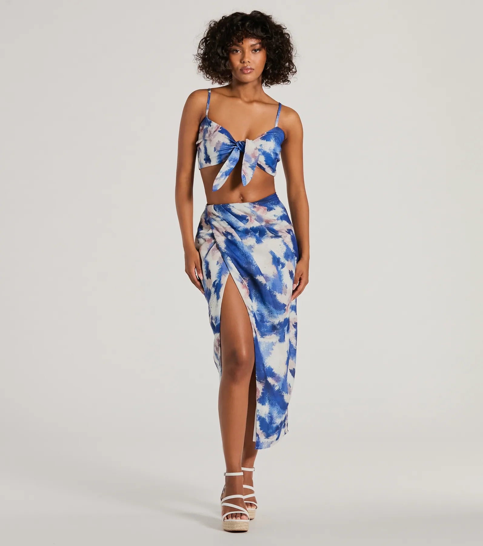 Chic Muse Watercolor Wrap-Slit Midi Skirt leather skirt durable
