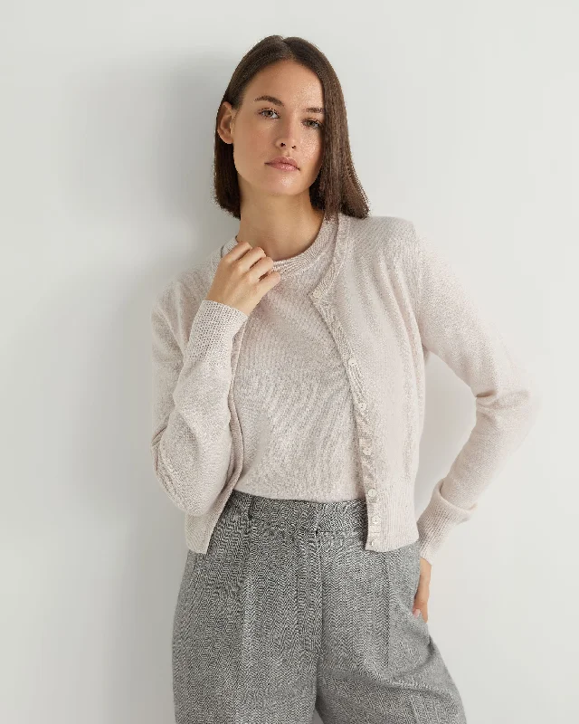 Women's Ivy Cropped Cashmere Cardigan Frost White Lace Blend Ribbed Blend Corduroy Blend