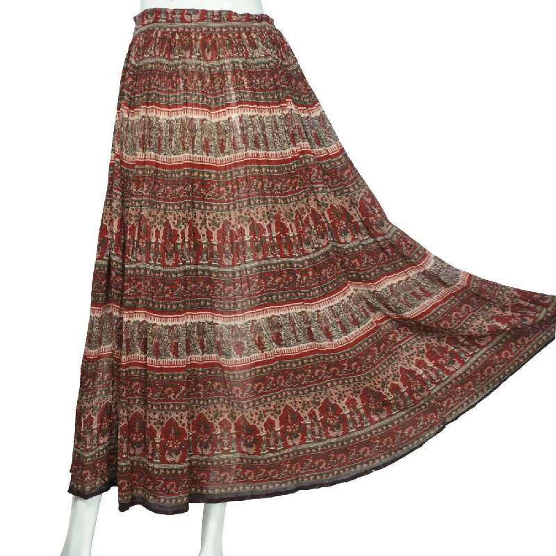 Vintage Indian Gauze Cotton Skirt with Red & Green Floral Pattern One Size summer skirt style Vintage Indian Gauze Cotton Skirt with Red & Green Floral Pattern One Size summer skirt style