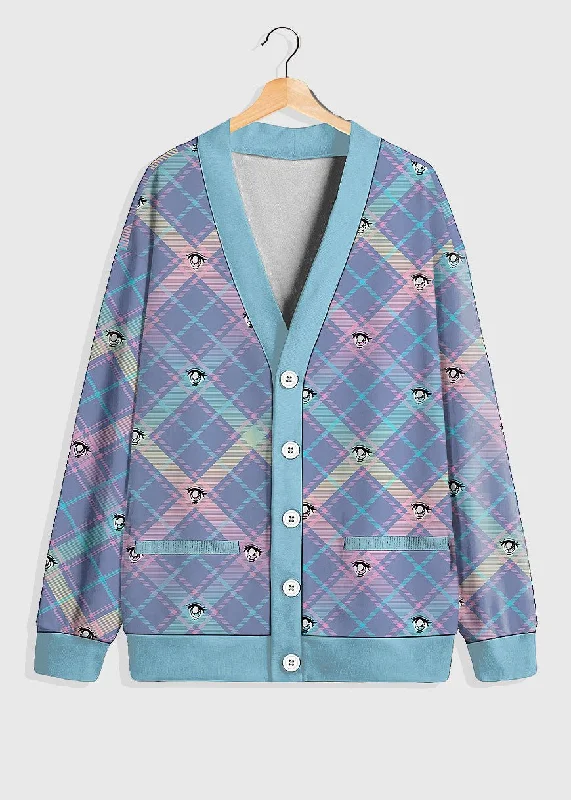 Plus Size Anime Eye Plaid Fleece Cardigan Embroidered Appliqued Beaded