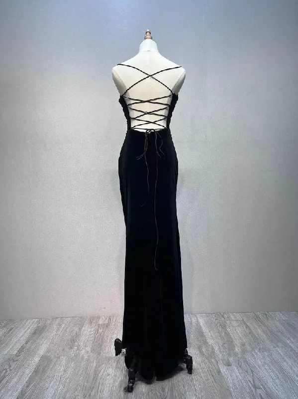 Black Velvet A-line Straps Wedding Party Dress, Black Long Evening Dress Prom Dress Tunics Velvet soft Black Velvet A-line Straps Wedding Party Dress, Black Long Evening Dress Prom Dress Tunics Velvet soft