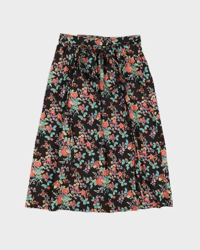 Black Floral Cotton Wrap Skirt - S lace skirt intricate