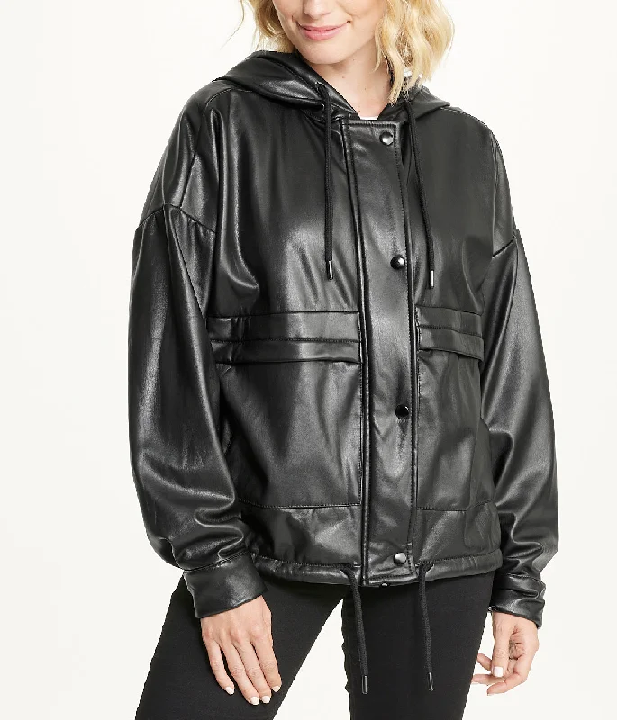 Vegan Leather Button Front Jacket Nylon Fabric Polyester Fabric Spandex Fabric