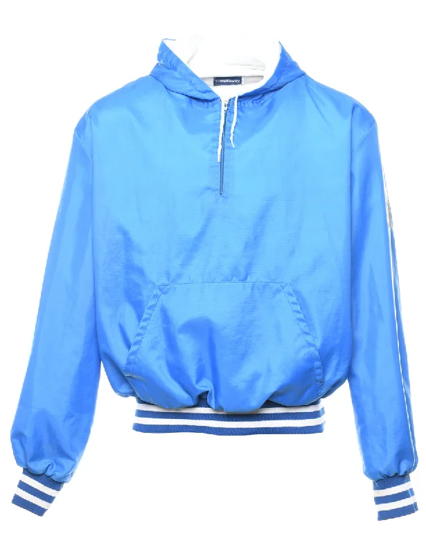 Blue Nylon Hooded Jacket - XL Snapped Jacket Toggled Jacket Drawstring Jacket