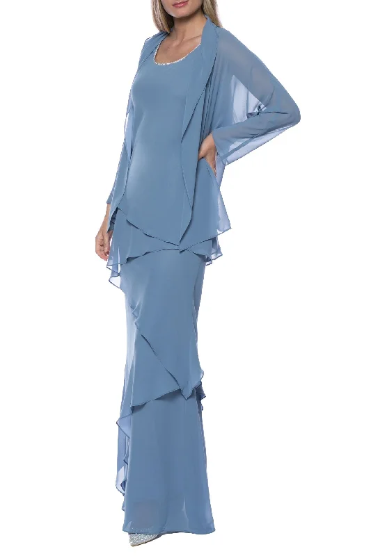 Marina Tiered Solid Chiffon Dress with Matching Jacket Set Fitted Jacket Loose Jacket Oversized Jacket Marina Tiered Solid Chiffon Dress with Matching Jacket Set Fitted Jacket Loose Jacket Oversized Jacket