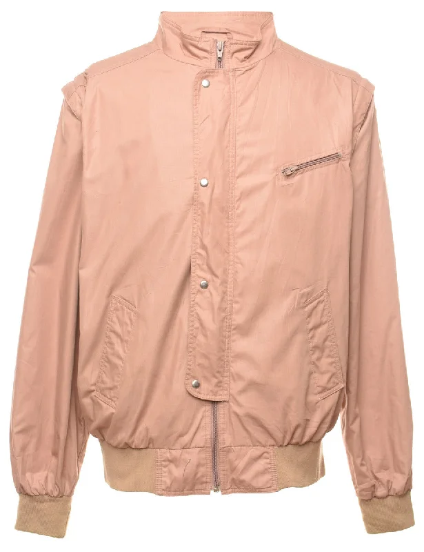 Beige Zip-Front Jacket - L Boat Neck Shawl Collar Notched Collar