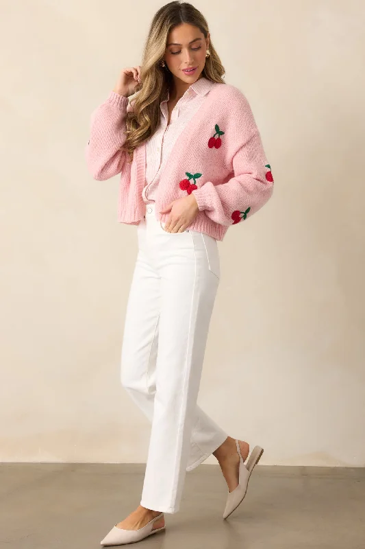 Cherry Trees Light Pink Knit Cardigan Boxy Cardigan Fitted Cardigan A-Line