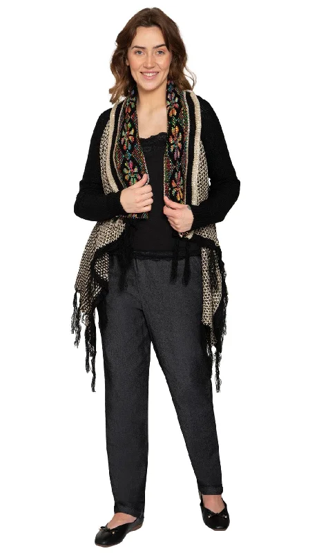 Women's Fringed Jacquard Weave Open Front Long Cardigan Stretchy Elastic Breathable