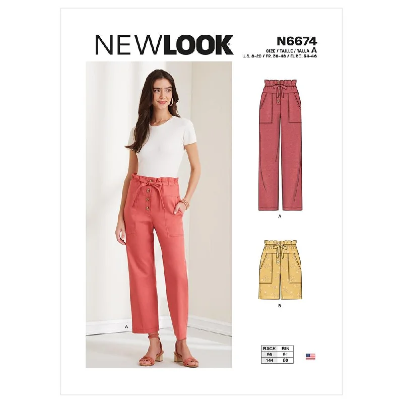 Newlook Pattern N6674 Misses' Button Front Paperbag Pants or Shorts Modern Bootcut Pants