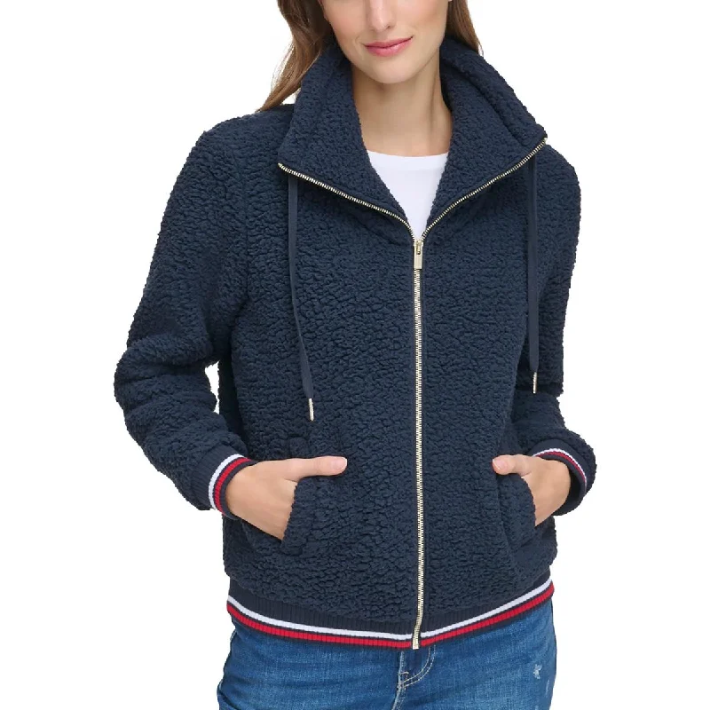 Tommy Hilfiger Womens Ribbed Trim Fleece Fleece Jacket Notch Collar Peter Pan Collar Cowl Neck Tommy Hilfiger Womens Ribbed Trim Fleece Fleece Jacket Notch Collar Peter Pan Collar Cowl Neck