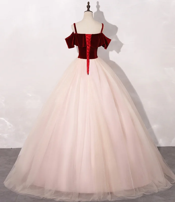 Pink Tulle with Velvet Top Long Party Dress Prom Dres, Ball Gown Sweet 16 Dresses Tunics Fashionable trendy Pink Tulle with Velvet Top Long Party Dress Prom Dres, Ball Gown Sweet 16 Dresses Tunics Fashionable trendy