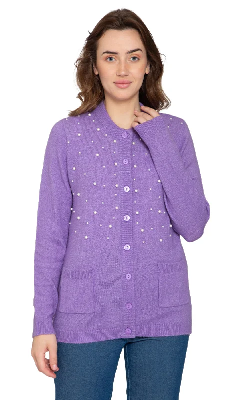 Women's Faux Pearl Cardigan in Cashmere-like Soft Knit Mesh Fabric Canvas Fabric Denim Fabric Women's Faux Pearl Cardigan in Cashmere-like Soft Knit Mesh Fabric Canvas Fabric Denim Fabric