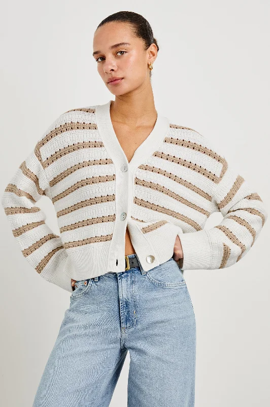 GENEVA CARDIGAN - IVORY OAT STRIPE Satin Fabric Silk Fabric Chiffon Fabric