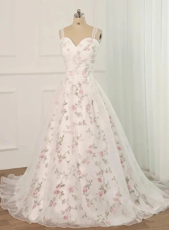 White Tulle and Floral Long Straps Formal Gown Beautiful White Party Dress prom dresses shops Tunics Essential wardrobe White Tulle and Floral Long Straps Formal Gown Beautiful White Party Dress prom dresses shops Tunics Essential wardrobe