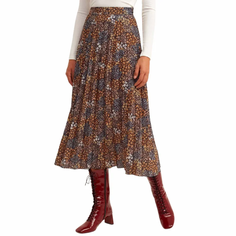 OXXO -  Mixed Patterned pleated midi skirt breathable skirt fabric