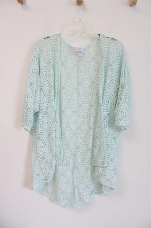 LuLaRoe Mint Green Lace Cardigan | S Boat Neck Shawl Collar Notched Collar