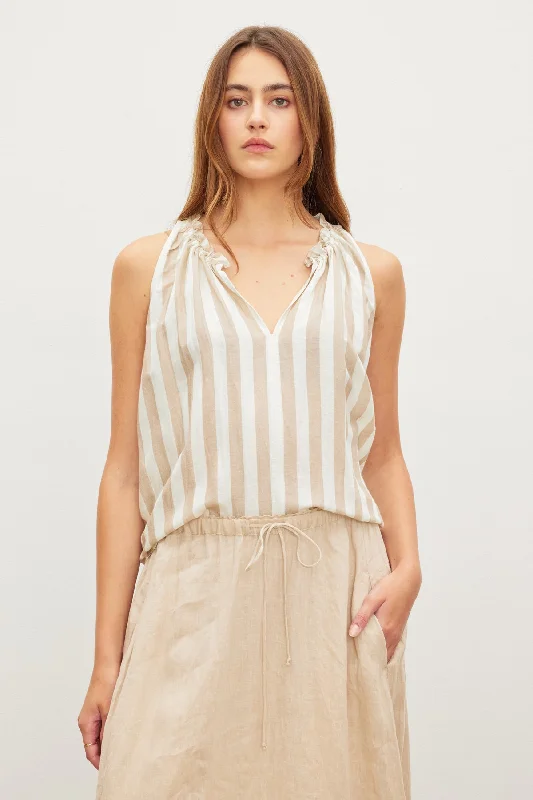 ERICA STRIPED LINEN TANK TOP cherry red tank