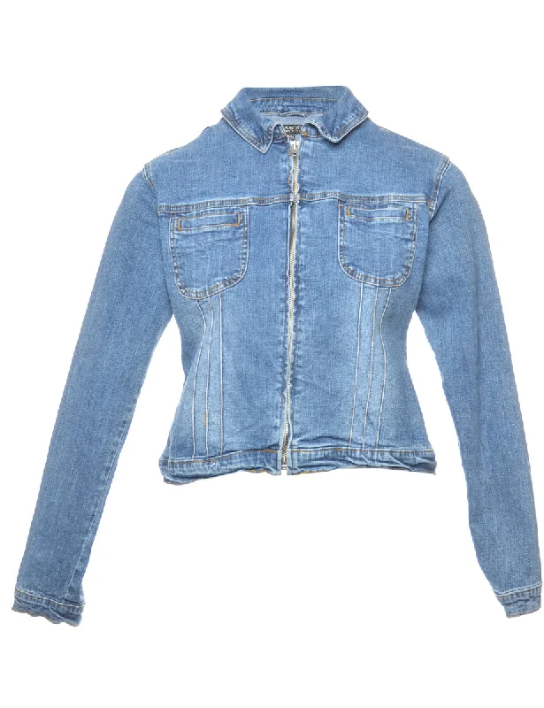 Zip Front Denim Jacket - M Knit Fabric Woven Fabric Fleece Fabric